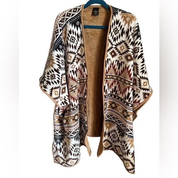 Cuddl Duds Poncho Shawl Wrap Women Aztec Western Cowgirl Large/XL Cabincore - Picture 8 of 8